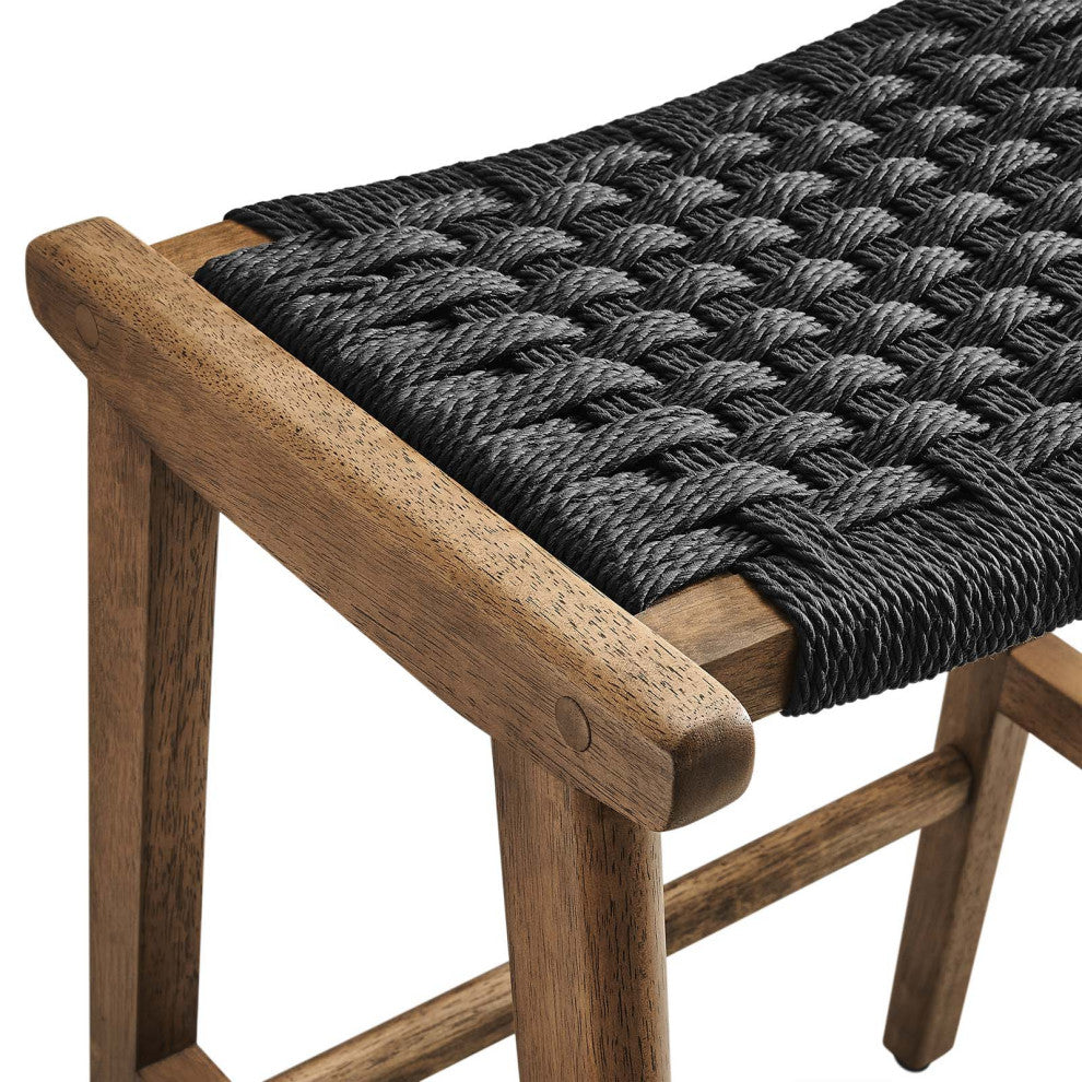 Saoirse Woven Rope Wood Counter Stool - Set of 2 - Walnut Black