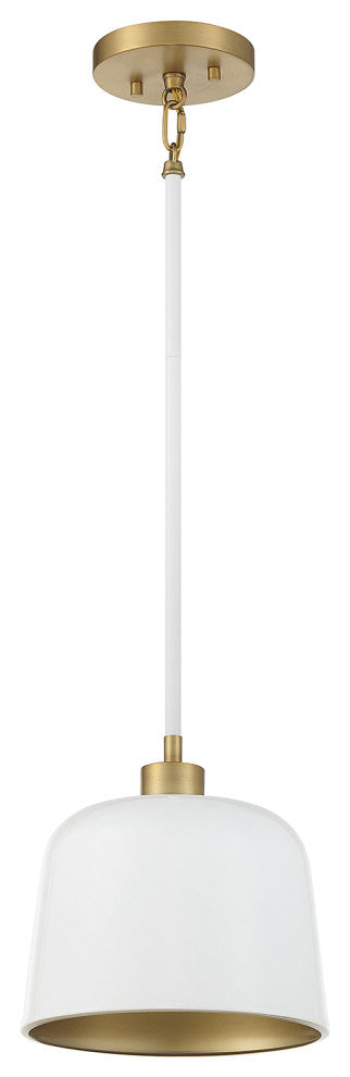 1-Light Pendant, Matte Black With Natural Brass, White With Natural Brass