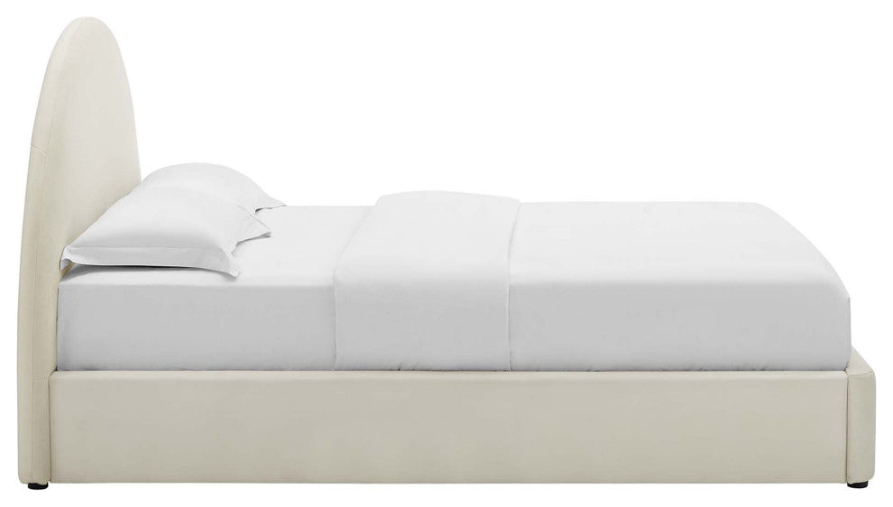 Resort Performance Velvet Arched Round Queen Platform Bed, Alabaster