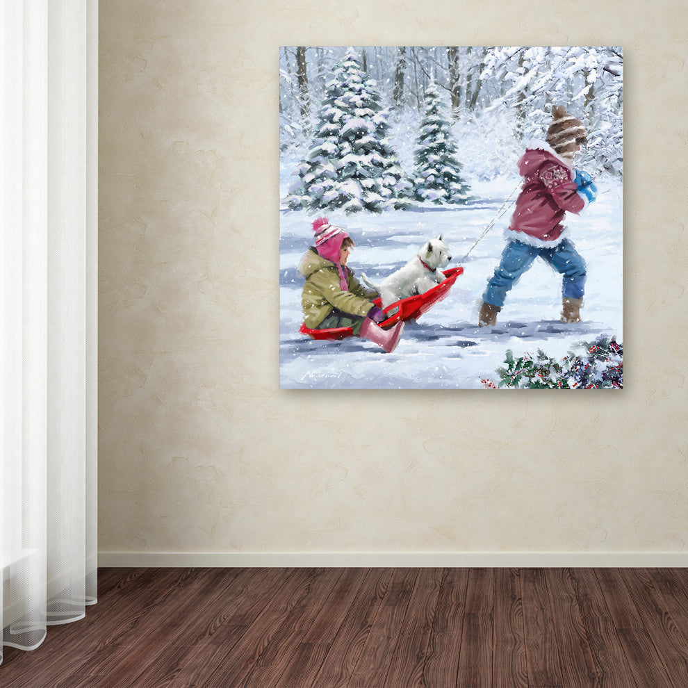 The Macneil Studio 'Children On Sledge' Canvas Art, 18"x18"