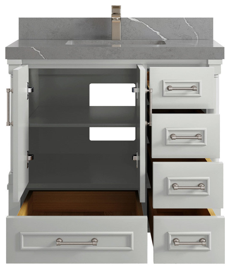 Aberdeen 36 Center Sink Bath Vanity in Coventry Gray 2" Piatra Gray