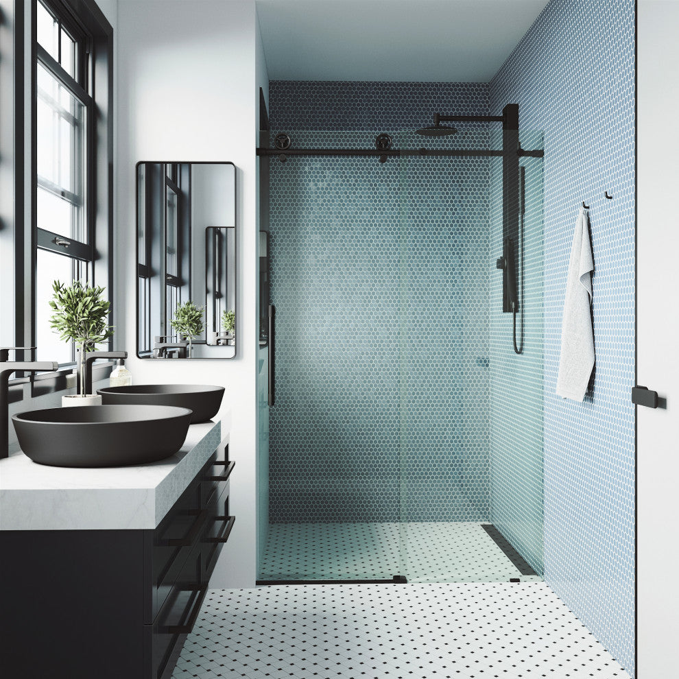 VIGO Elan Cass Aerodynamic 48" to 52" W x 76" H Frameless Sliding Shower Door, Matte Black, Clear Glass