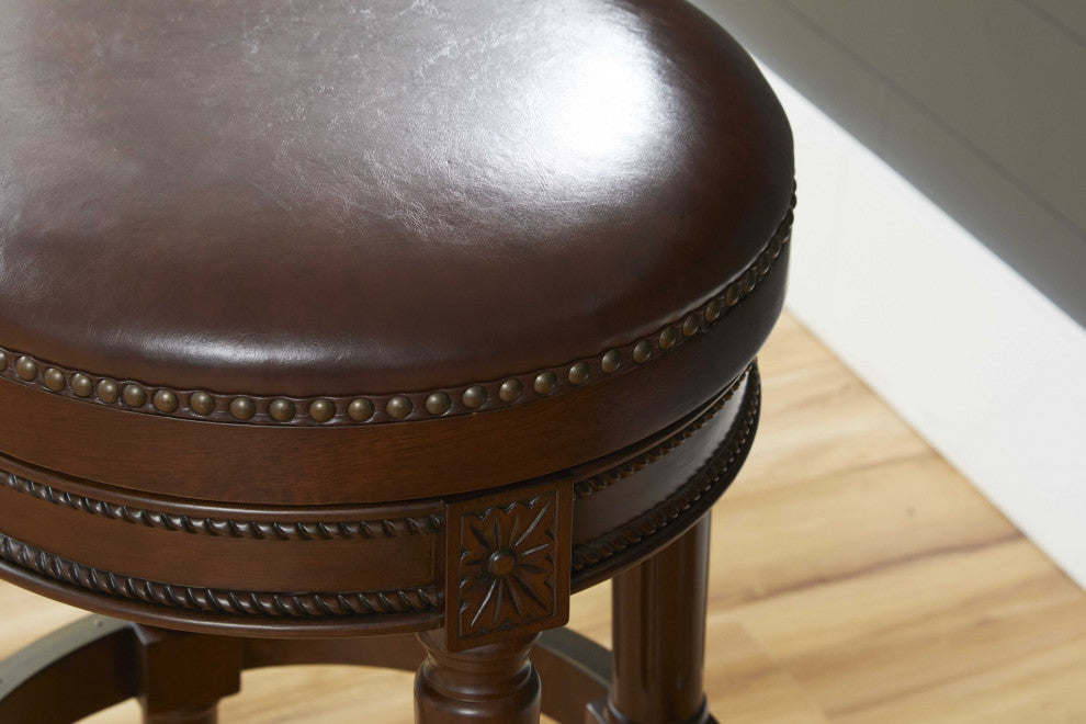 HomeRoots Distressed Walnut Finished Bar Height Round Stool