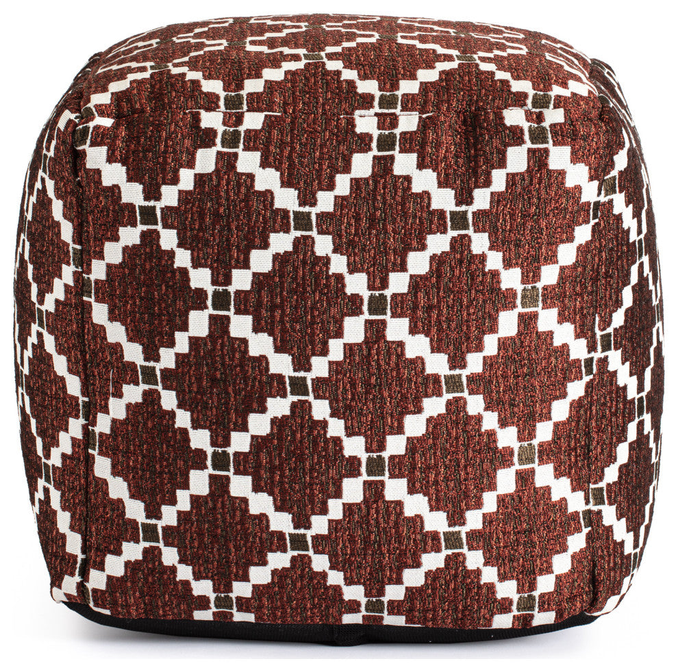 Deschutes Red 18" x 18" x 18" Red and Ivory Pouf