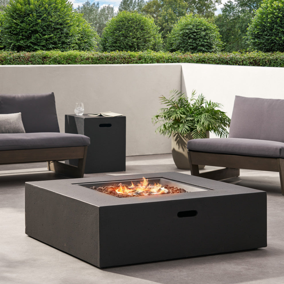 GDF Studio Hearth Square 50K BTU Outdoor Gas Fire Pit Table With Tank Holder, Dark Gray