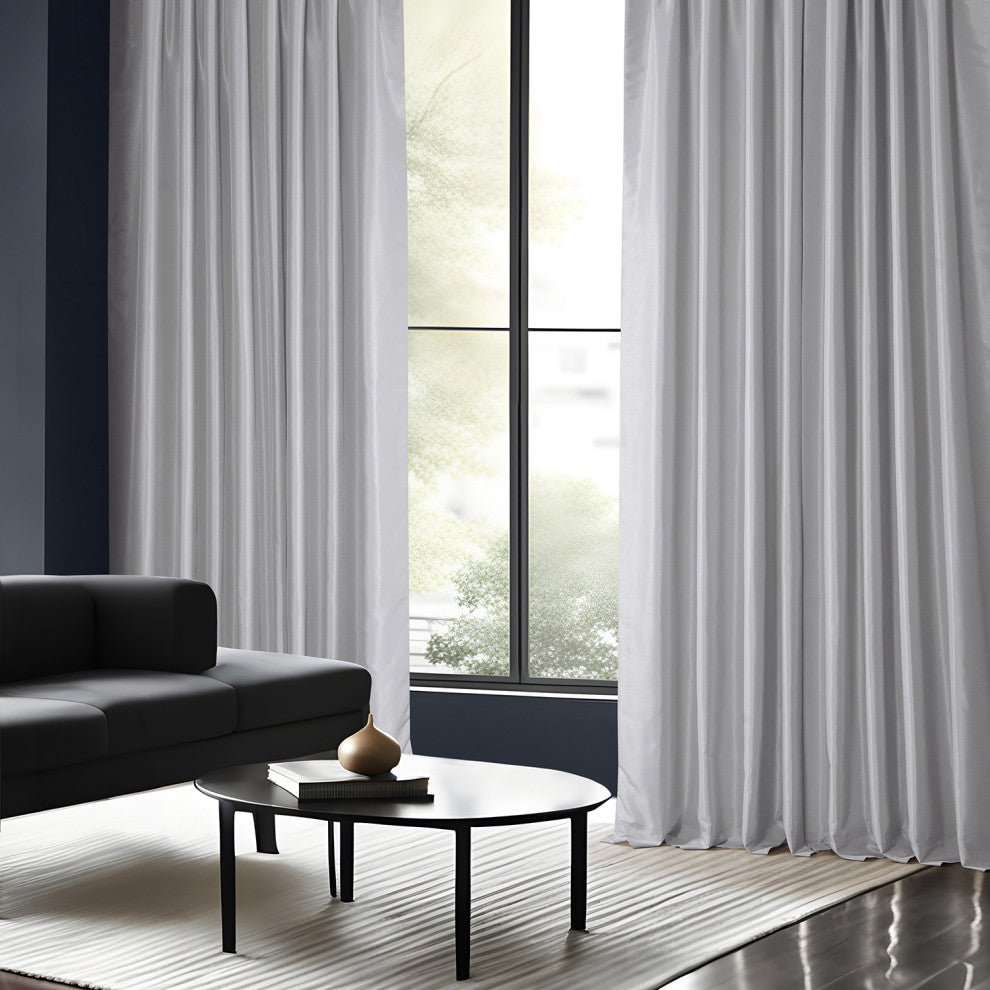 Blackout Vintage Textured Faux Dupioni Silk Curtain Single Panel, Ice, 50"x84"