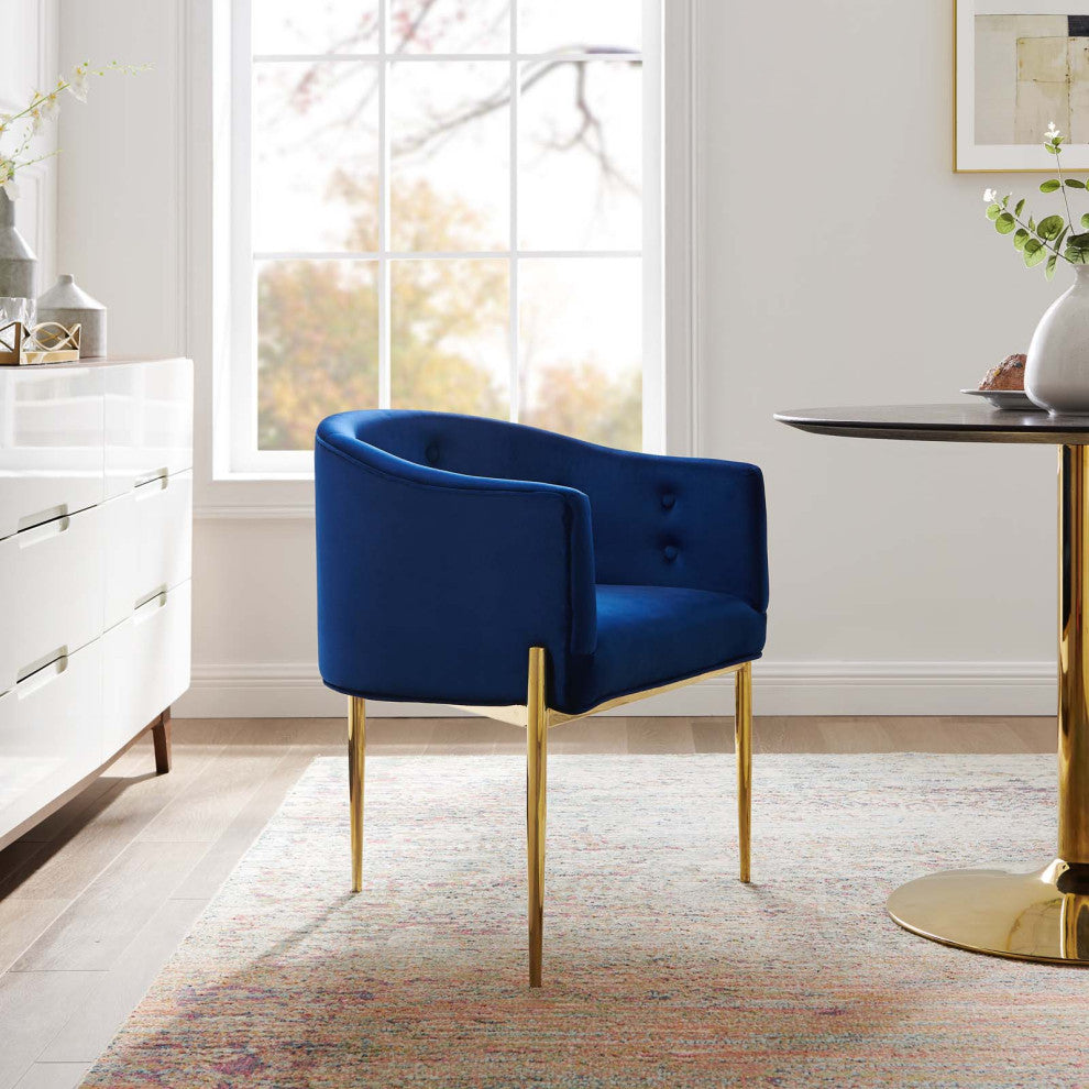 Tufted Accent Chair, Velvet, Metal, Blue Navy, Modern, Living Lounge Hospitality