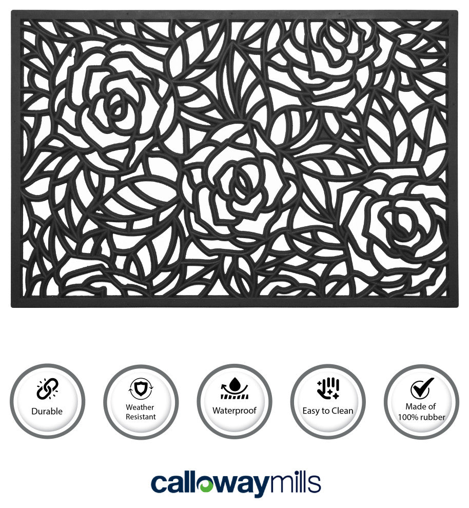 Calloway Mills 103761830 Black Rose Rubber Doormat, 22"x48"