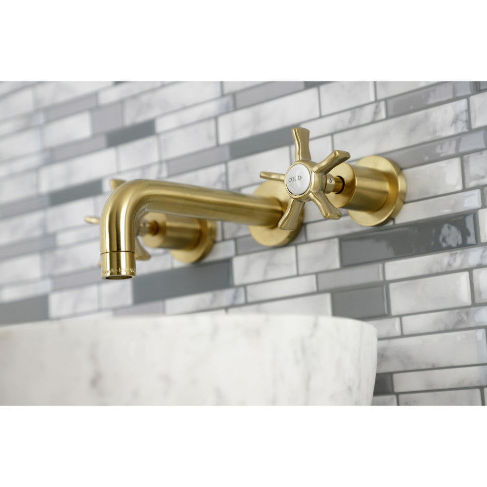 Kingston Brass KS8127NX Two-Handle Wall Mount Bathroom Faucet, Brushed Brass
