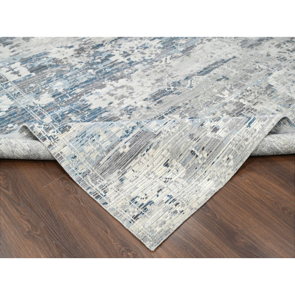 Shadow White Hand Knotted Undyed Wool Nepali Oriental Rug, 9'3"x12'