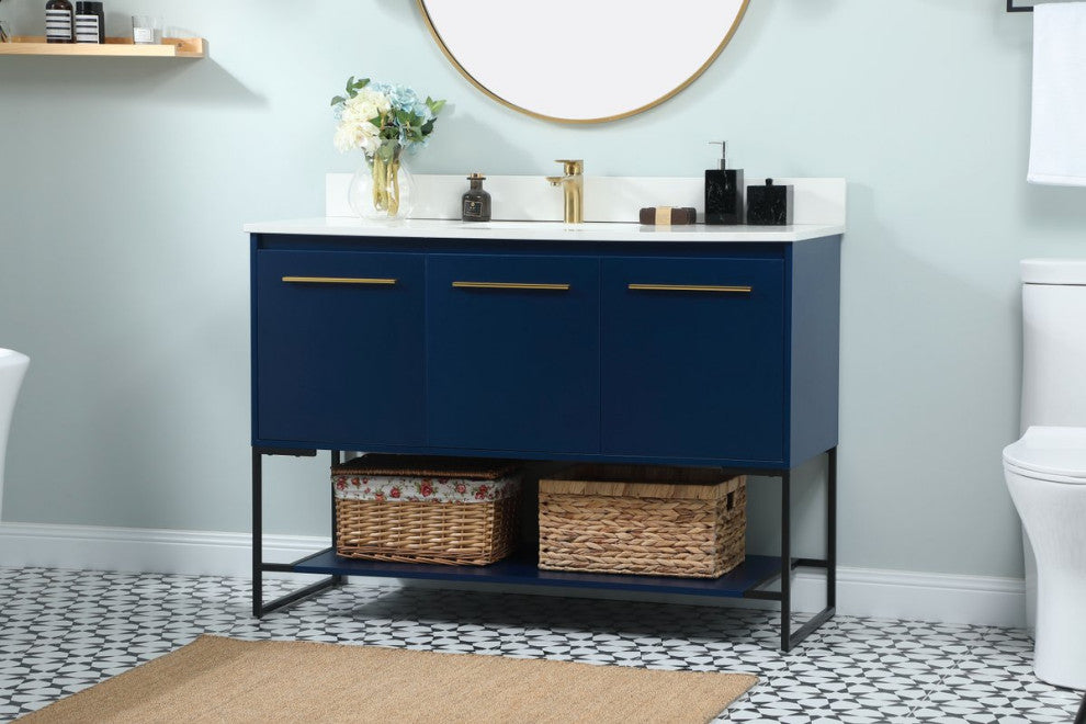 Sue 48" Single Bathroom Vanity, Blue, With Backsplash