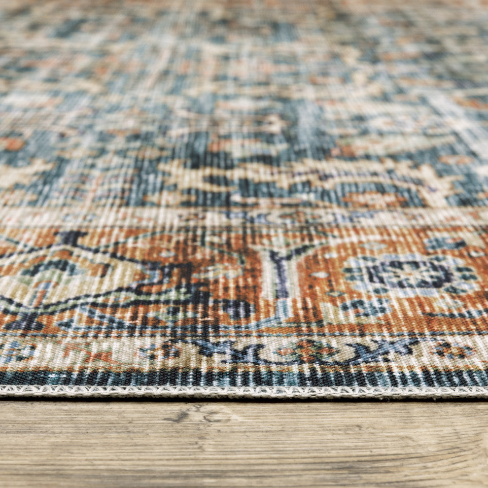 Celestia Machine Washable Vintage Indoor Area Rug, Teal, 3'6"x5'6"