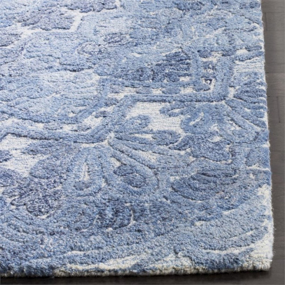 Safavieh Marquee 6' Square Hand Tufted Wool Rug in Blue and Ivory