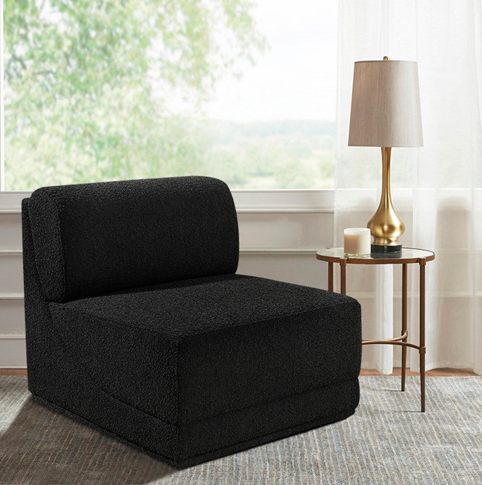 Ollie Black Boucle Fabric Chair, Black, Armless Chair
