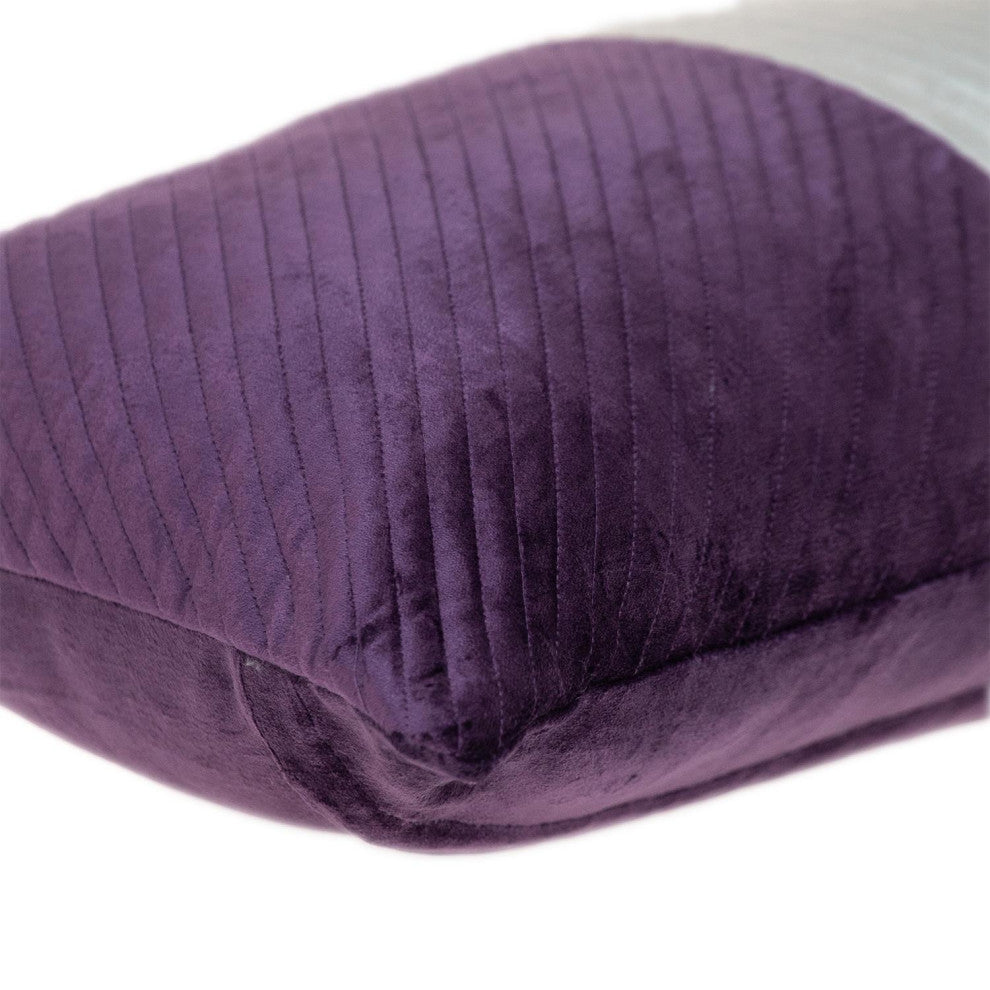 Silver and Purple Quilted Colorblock Velvet Lumbar Throw Pillow