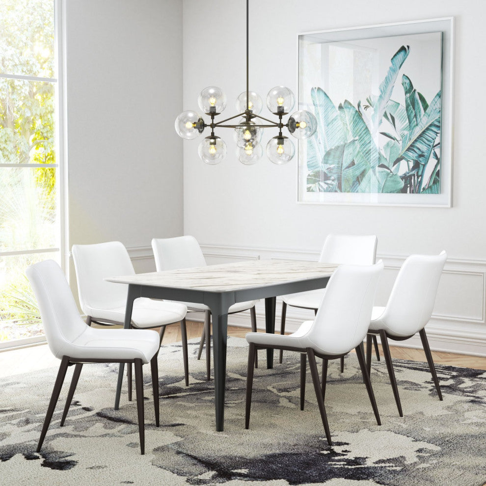 Dining Chair, Set of 2, Faux Vinyl Leather, Steel, White, Walnut, Cafe Bistro