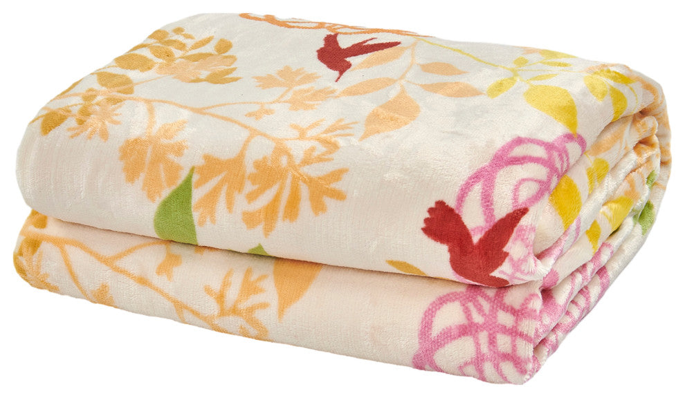 Floral Printed Flannel Throw, Begonia