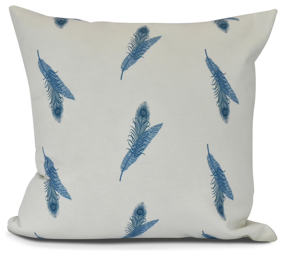 Feather Stripe, Floral Print Outdoor Pillow, Blue, 5" x  7"