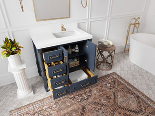 Aberdeen 36 Right Offset Bath Vanity in Hale Navy Blue  1.5" White Quartz
