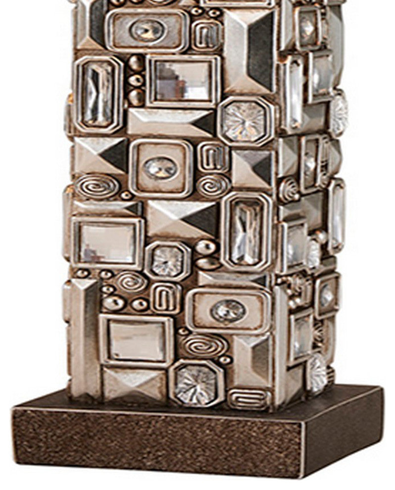 Benzara BM240307 Table Lamp With Abstract Mirror Block Base, Bronze