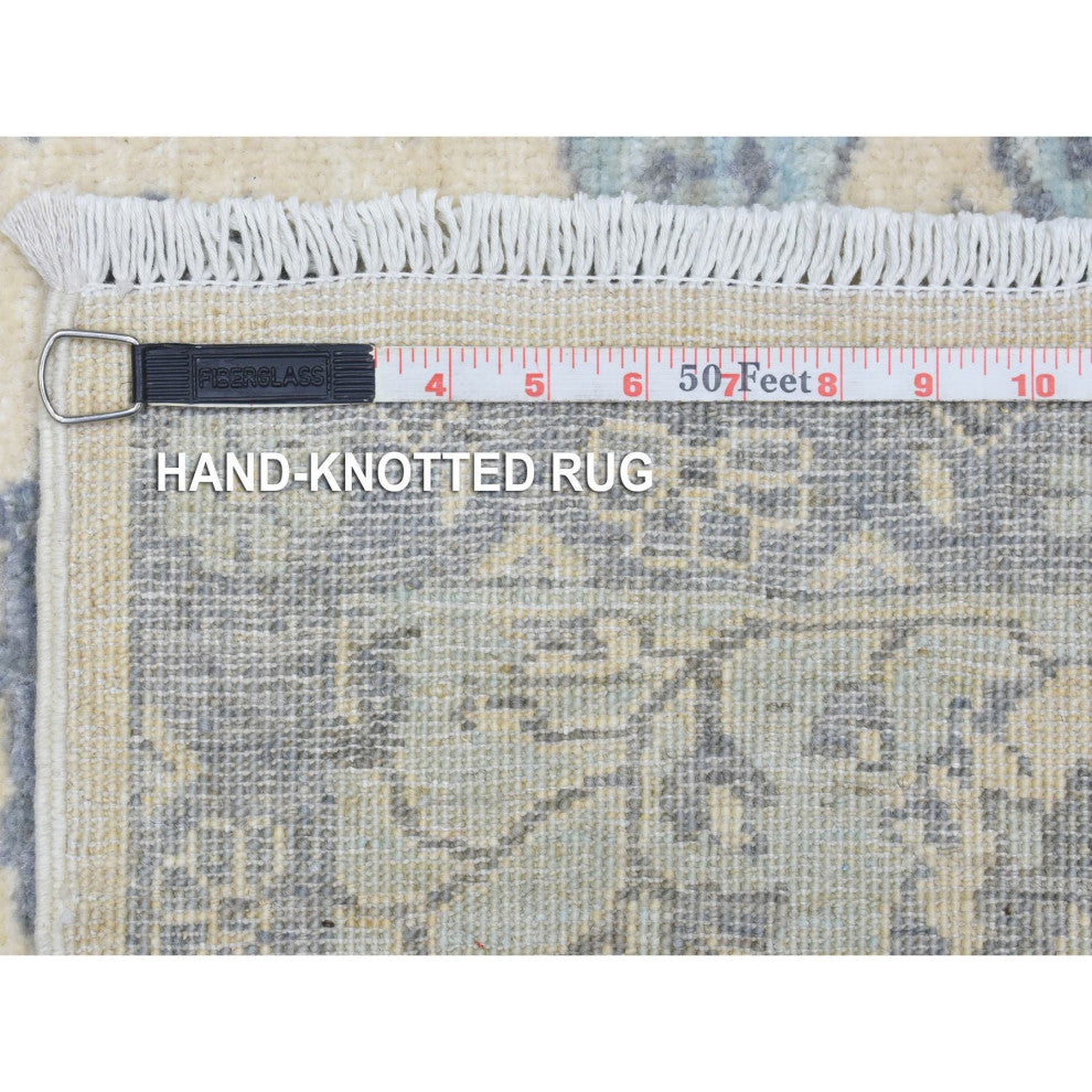 Ivory Hand Knotted Fine Peshawar Heriz Design Soft Wool Oriental Rug, 6'1"x9'0"