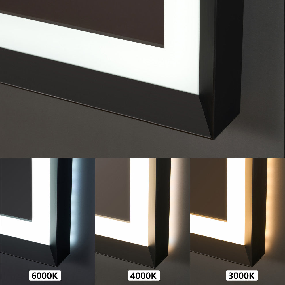 Beveled Bathroom LED Mirror Framed, Backlit and Front Light, Matte Black, 24"x32"