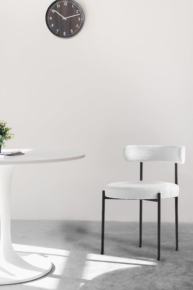 Contemporary Boucle Fabric Upholstered Dining Chair - White - Set of 2
