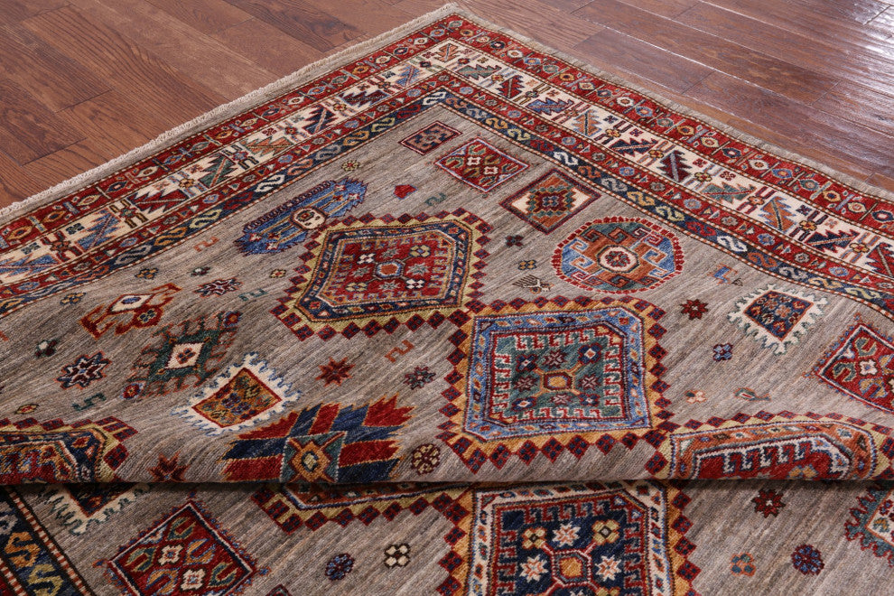 6' 9" X 9' 11" Super Kazak Hand-Knotted Wool Rug Q5814