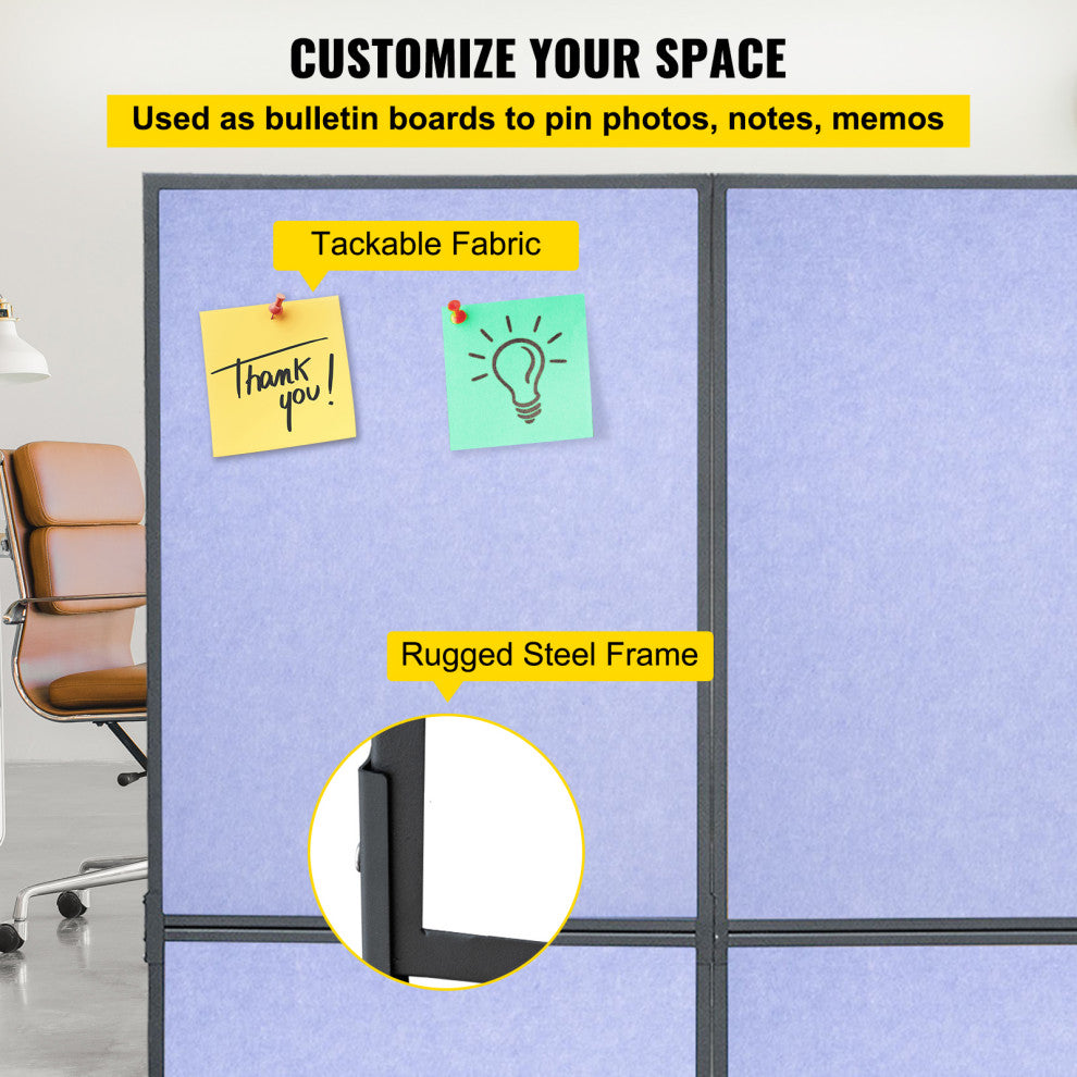 Acoustic Room Divider 72"x66" Office Partition 3 Panels, Blue