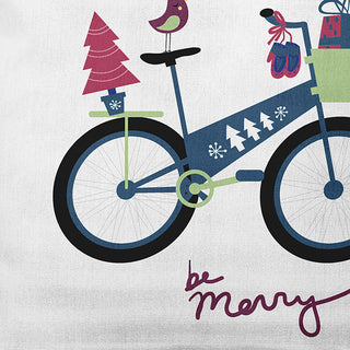 Multi Colored Merry Bird Bike Christmas Polyester Throw Pillow, 26"x26"