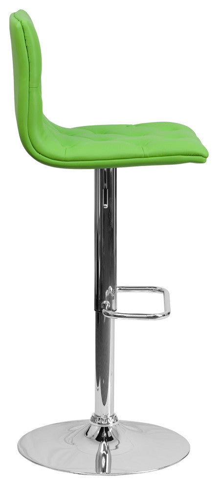 Tufted Vinyl Adjustable Height Barstool With Chrome Base, Green