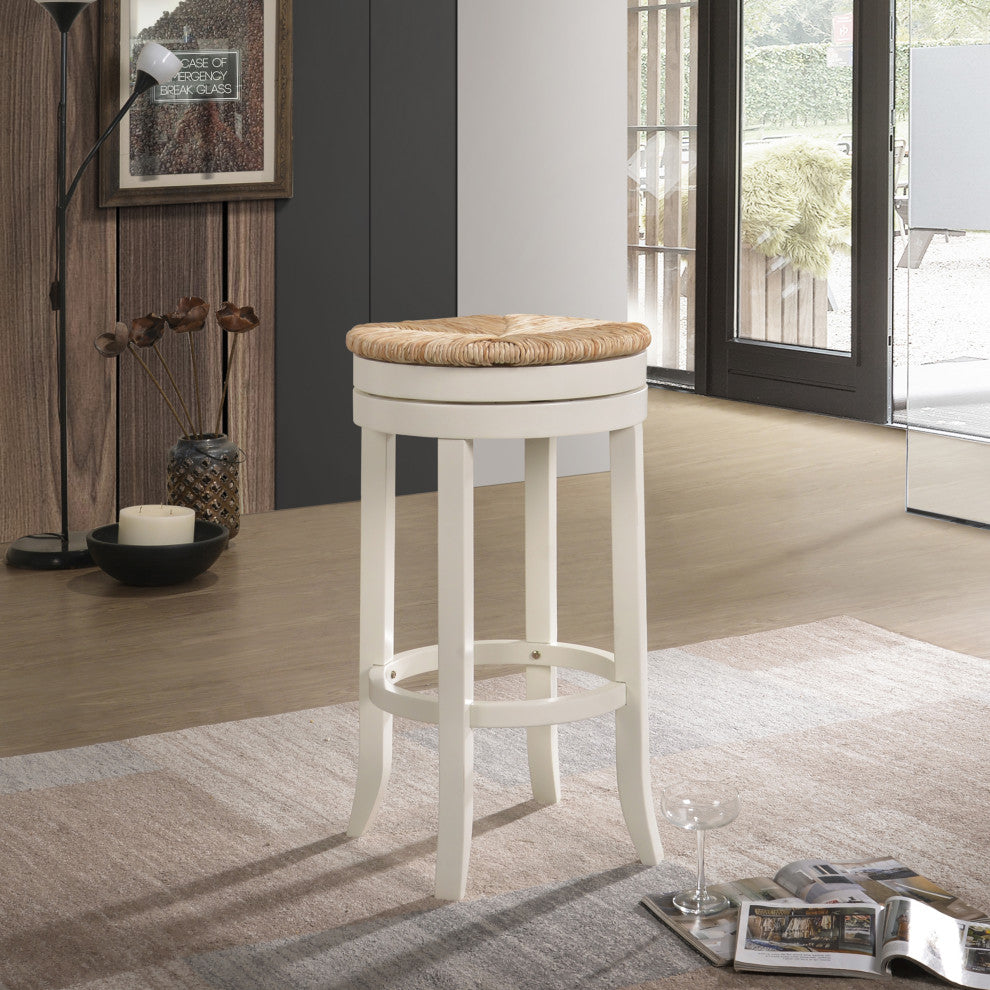 Irving 30" Swivel Rush Seat Bar Stool, Antique White
