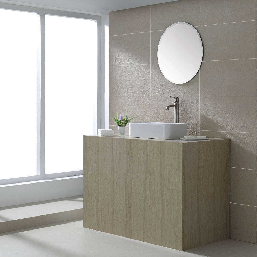 Elavo Ceramic Rectangle Vessel White Sink, PU Drain Satin Nickel