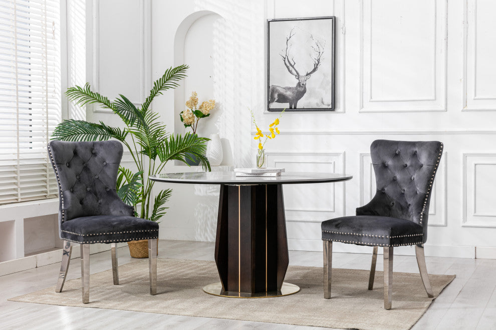 Home Beyond Tufted Velvet Wingback Dining Chairs Set of 2, Gray