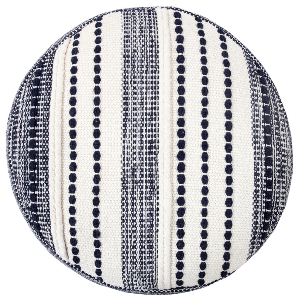 Navy and Ivory Seaside Striped Textured Pouf Ottoman