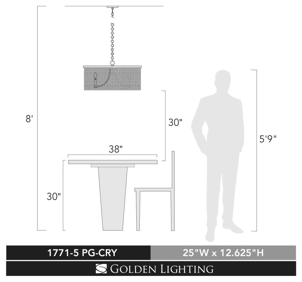Golden Lighting 1171-5 CRY Marilyn 5 Light 25"W Taper Candle - Peruvian Gold