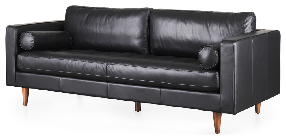 Svend 88Lx38Wx34H Black Leather Sofa