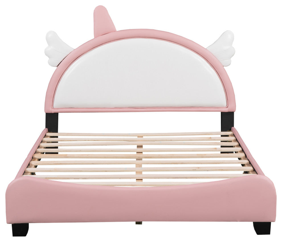 Gewnee Upholstered Full Platform Bed With Unicorn Shape Headboard in Pink