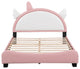 Gewnee Upholstered Full Platform Bed With Unicorn Shape Headboard in Pink
