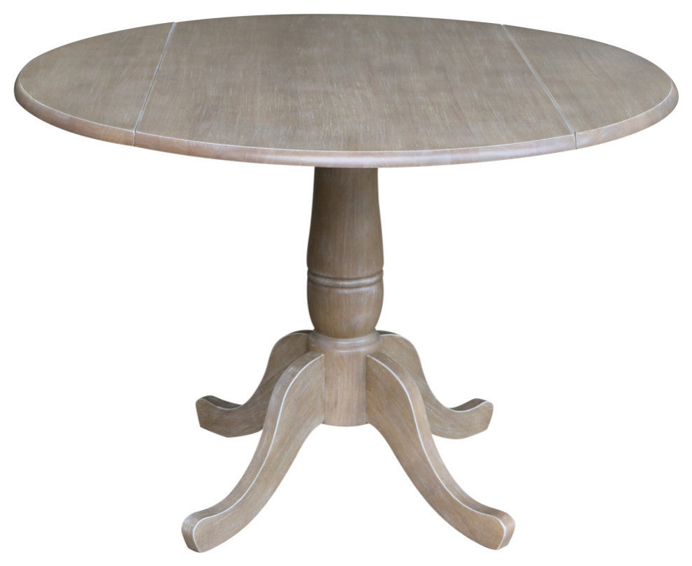 42" Round dual drop Leaf Pedestal Table - 29.5 "H, Washed Gray Taupe