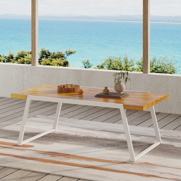 Gebo Outdoor Modern Acacia Wood Dining Table, Teak/White