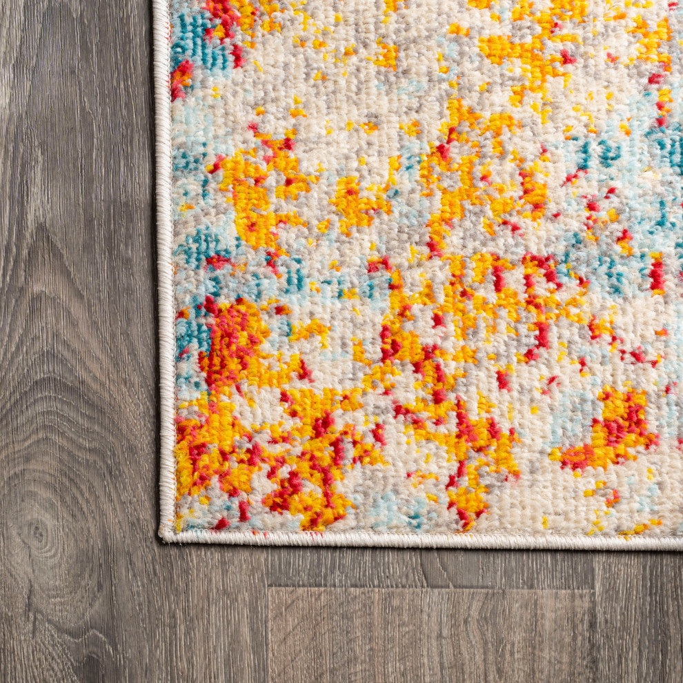 Sunset Modern Abstract Area Rug, Orange/Multi, 5 X 8