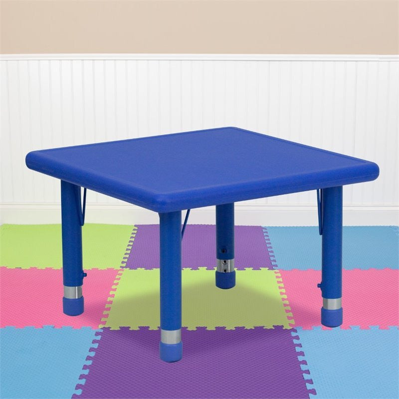 24" Square Blue Plastic Height Adjustable Activity Table