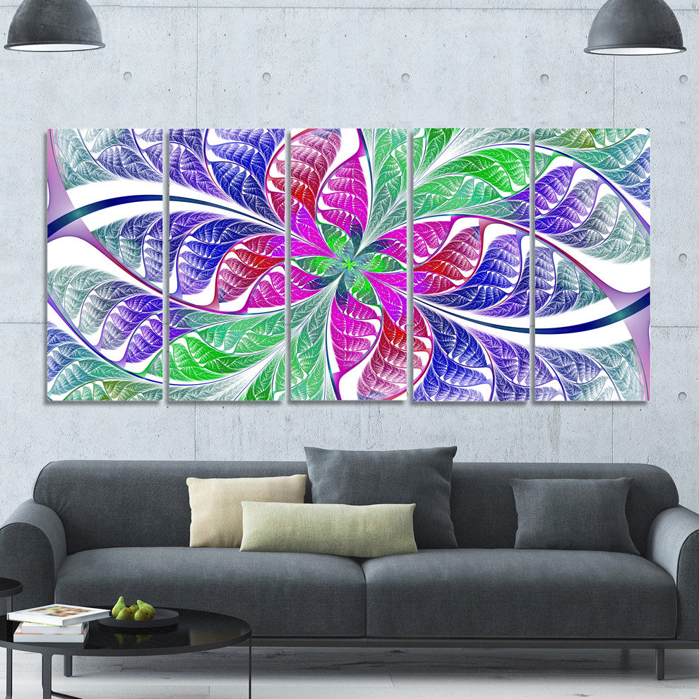 Flower like Fractal Stained Glass, Abstract Wall Art Canvas, 60"x28", 5 Panels