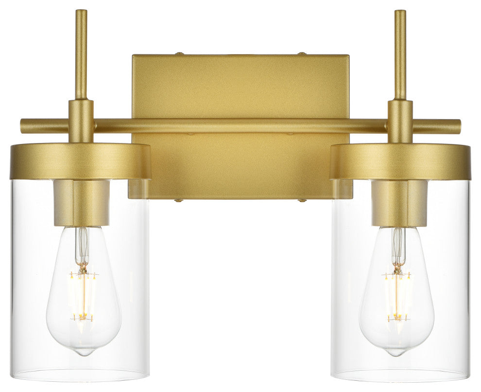 2 Light Brass And Clear Bath Sconce