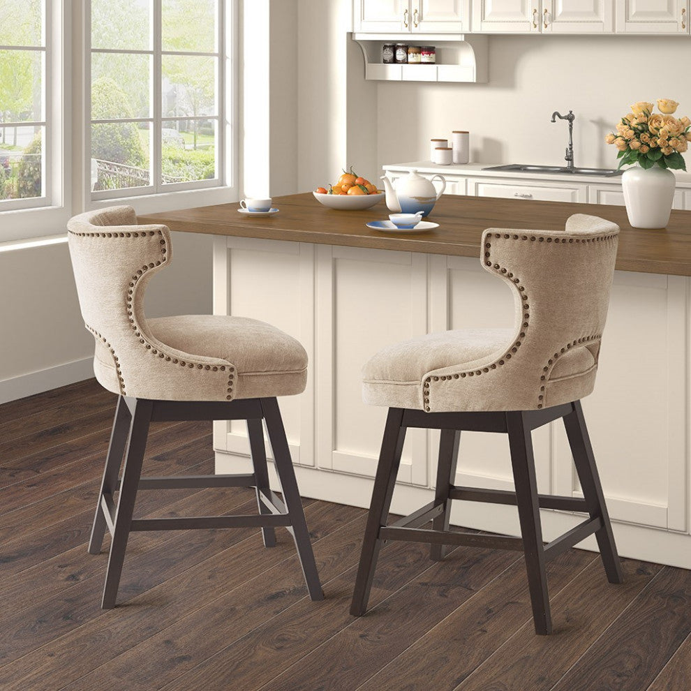 Madison Park Emmett Bar Stools Swivel Height Upholstered Counter Stool, Beige