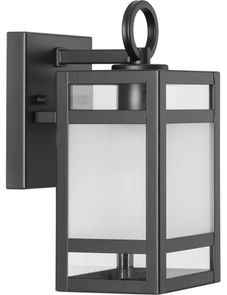 Parrish 1-Light Matte Black Clear and Etched Glass Outdoor Small Wall Lantern