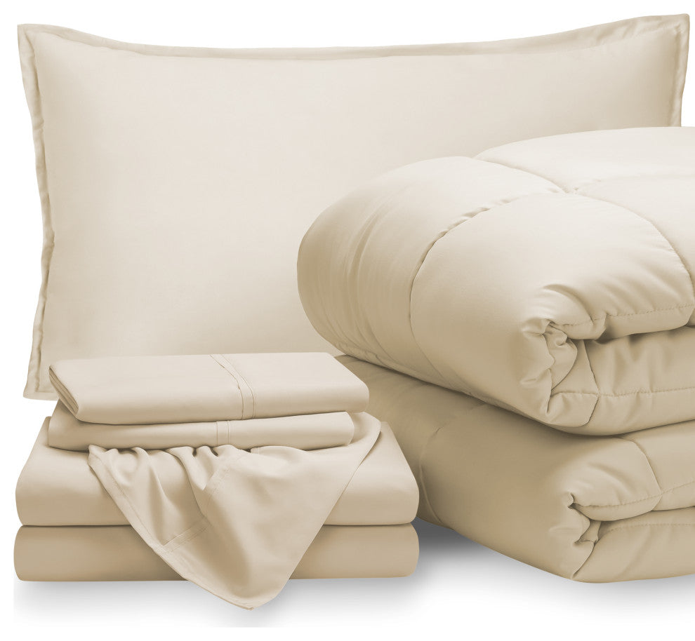 Bare Home 5-Piece Twin XL Bed-in-a-Bag, Sand/Sand