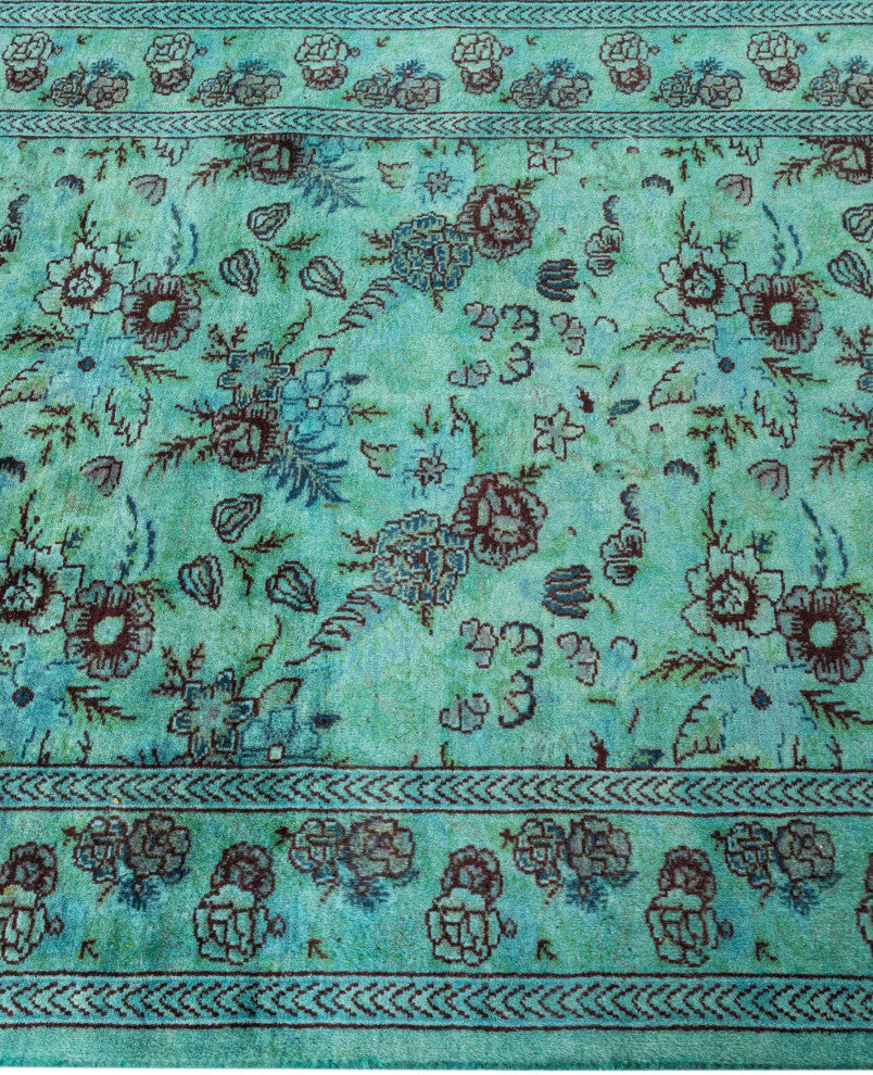 Overdyed One-of-a-Kind Hand-Knotted Area Rug Green, 2' 8" x 12' 1"