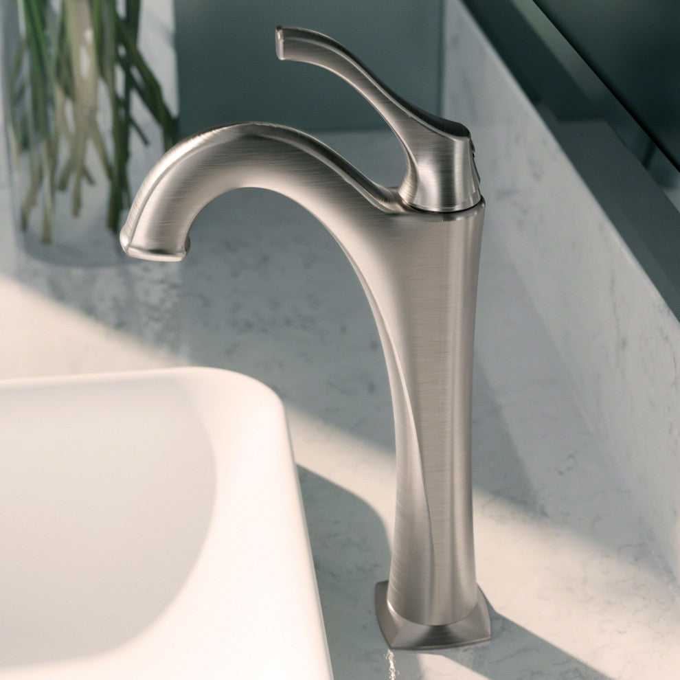 Kraus Arlo Single Handle Vessel Faucet, Pop Up Drain, Spot-Free SS, Set of 2